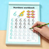 A page from a Numbers workbook showing number tracing exercises and counting objects.