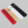 A set of four SLADE resin alto saxophone reeds in red, yellow, white, and black are displayed diagonally.