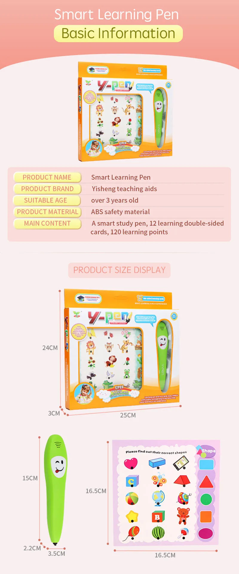 A yellow Smart Learning Pen set includes a pen and learning cards for toddlers.