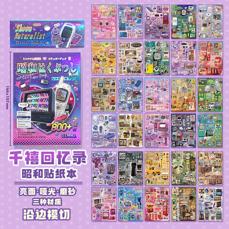 A collection of die-cut sticker sheets and a diary book featuring various colorful designs and illustrations.