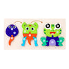 Wooden life cycle learning puzzle for toddlers showing stages of a frog's life cycle.
