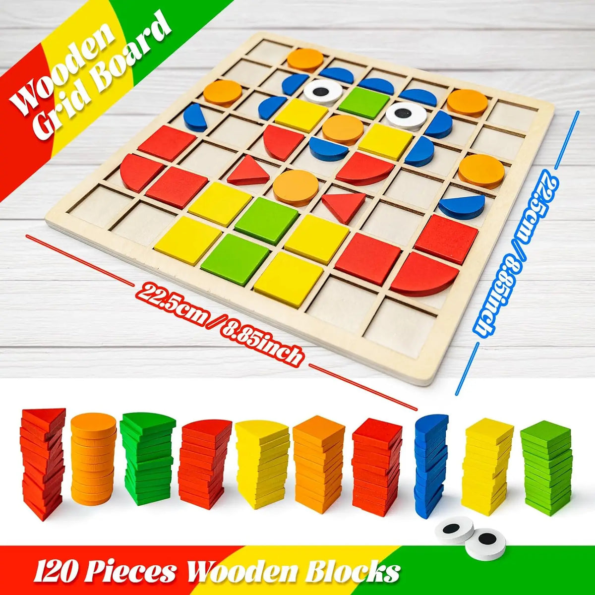 Wooden Mosaic Puzzle Set for Toddlers – Montessori Shape & Color Learning Toy