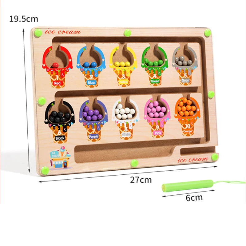 Magnetic Color Sorting Maze Board – Montessori Wooden Toy for Counting & Fine Motor Skills
