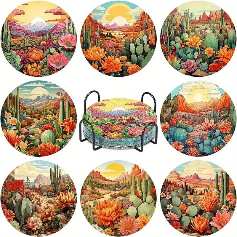 DIY Diamond Art Coaster Set with Holder - Acrylic Mandala Design, 8 Pieces