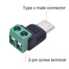A Type C male connector with a 2-pin screw terminal shown in a close-up view.