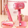 Pink hair dryer simulating sound and light effects with two speed adjustments for kids role play