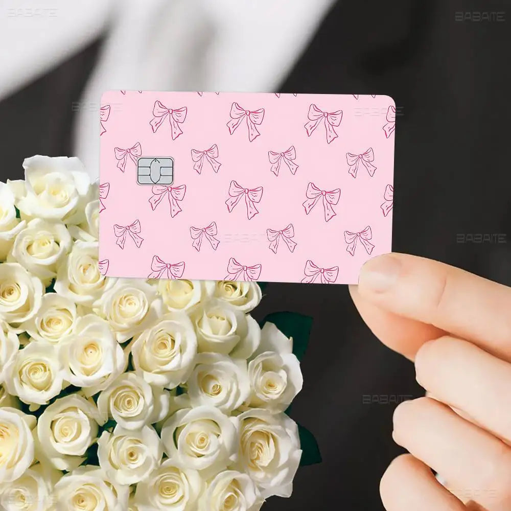 Pink Bowknot Anime Card Skin - Customizable Credit Card Cover