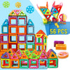 A set of 56 magnetic building blocks in various colors and shapes for STEM learning construction.
