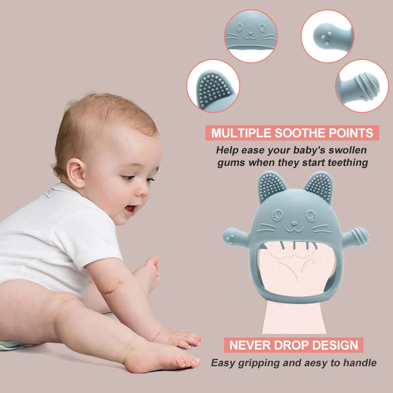Baby Teething Mittens - Food-Grade Silicone Chew Glove with Cute Bunny Design