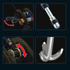 A set of fishing rod building blocks showing components for DIY construction kits, including a reel and rod sections.