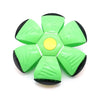 A bright lime green flying saucer ball with black accents, designed for active family fun.