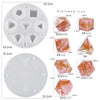 A set of silicone resin molds for custom dice boxes, showing various finished sizes and shapes like D6, D8, D10, and D20.