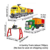 A set of vintage steam passenger train building blocks featuring a yellow locomotive and an orange passenger car.