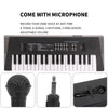 A black 37-key electric keyboard piano with a microphone and accessories shown on a white background.