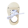 Montessori wooden busy board featuring castle and bulldozer themes with a white rope knot