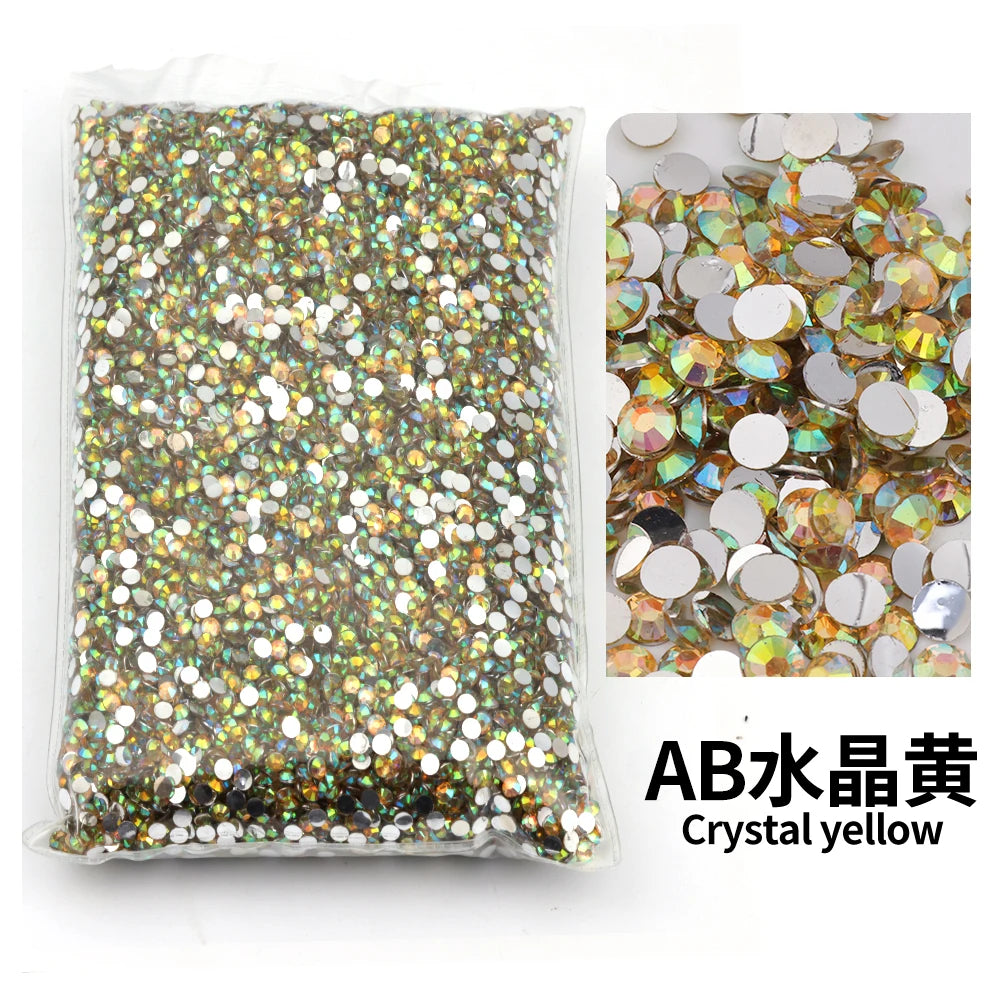 Bag of AB Crystal yellow flat-back resin rhinestones for DIY craft and nail art
