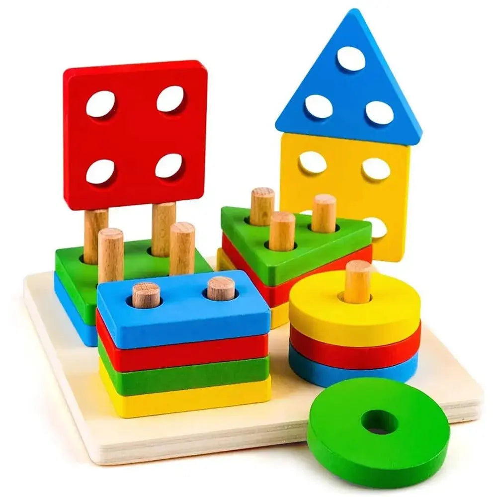 Wooden Shape Sorter & Stacking Toy for Toddlers