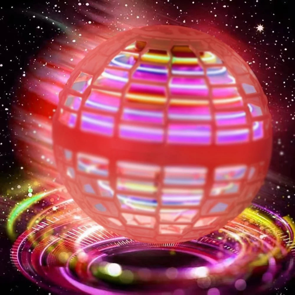 A glowing, spherical toy globe with colorful LED lights set against a dark, starry background.