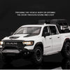 White RAM TRX diecast pickup truck model with an aftermarket front bumper and accessories.