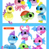 A craft kit showing various colorful plastic figures of an octopus and a monster for children