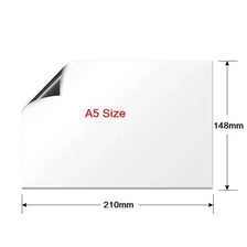 A white A5 size flexible magnetic dry erase board with dimensions 148mm by 210mm