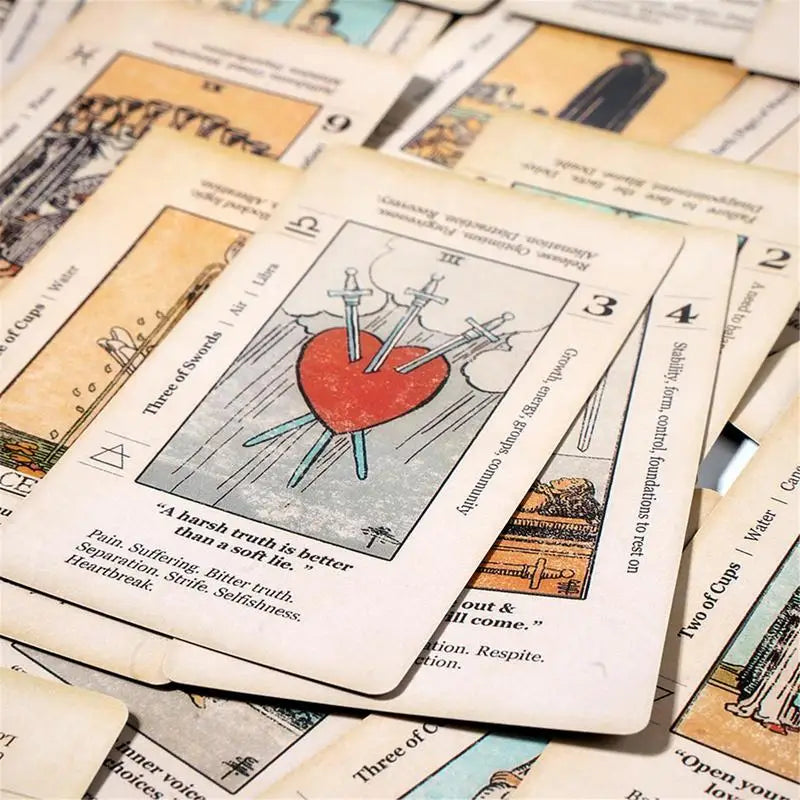 Beginner Tarot Card Deck with Meanings, 78-Card Antiqued Set