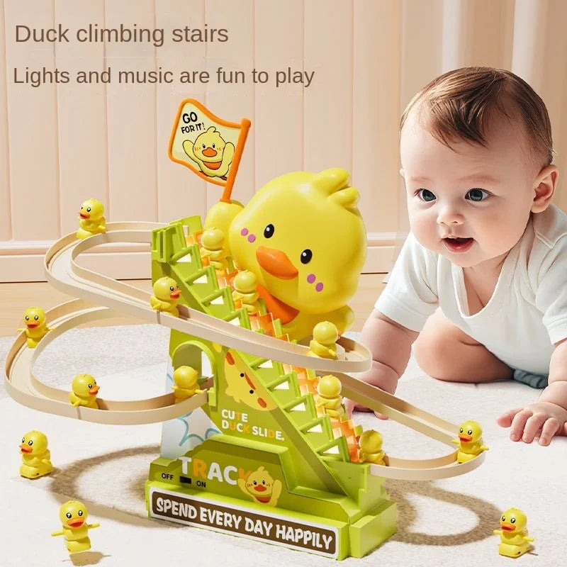 Interactive Climbing Duck Roller Coaster Toy with Lights and Music