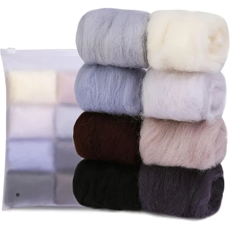 8-Color Wool Roving for Needle Felting – 100% Natural Fiber Craft Set