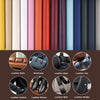 A collection of various leather goods including a sofa, briefcase, seat, hat, jacket, shoes, belt, and wallet.