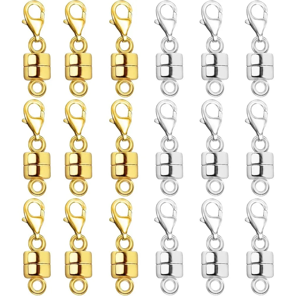 A set of silver and gold magnetic jewelry clasps for necklaces and bracelets