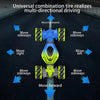 A multi-directional driving tire realizes multi-directional driving capability shown with various movement directions.