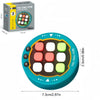A close-up view of a Tic-Tac-Toe game machine with colored buttons and a circular design.