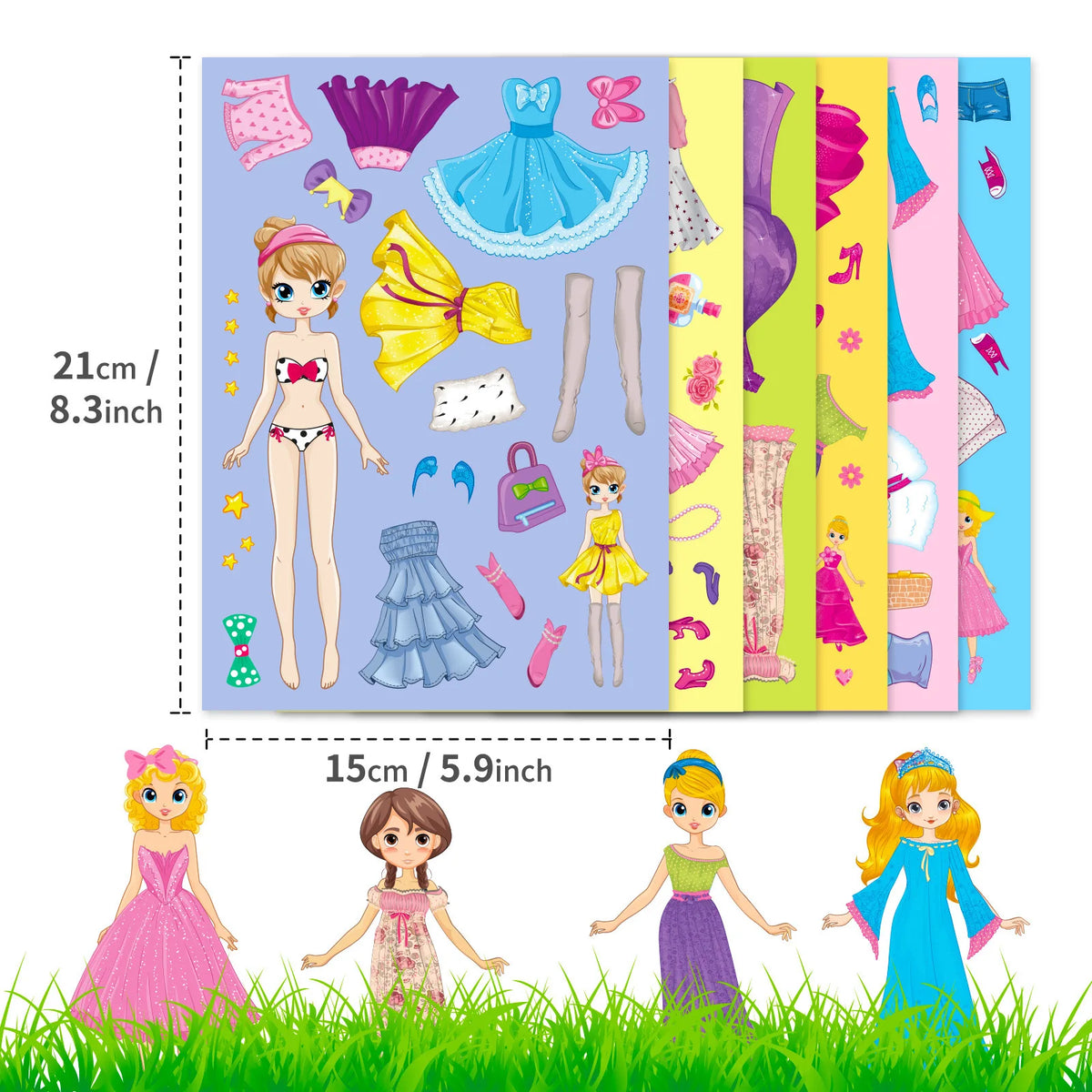 A set of princess-themed DIY sticker puzzles featuring various colorful princess figures and elements.
