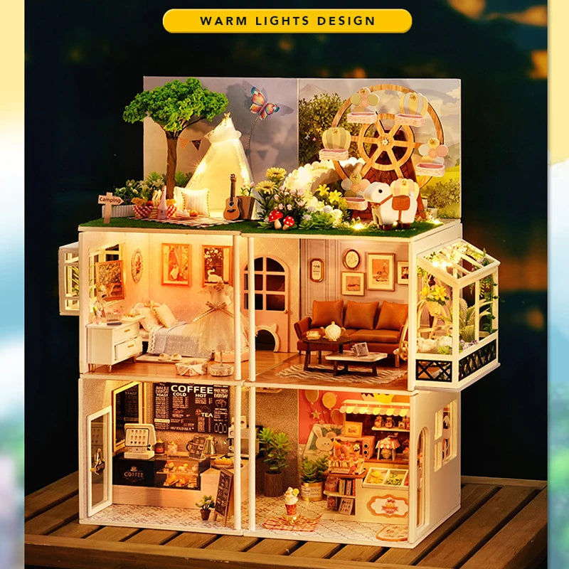 DIY Wooden Miniature Dollhouse Coffee Shop Kit