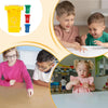 A set of mini recycling truck toys in yellow, green, red, and blue for children's play.