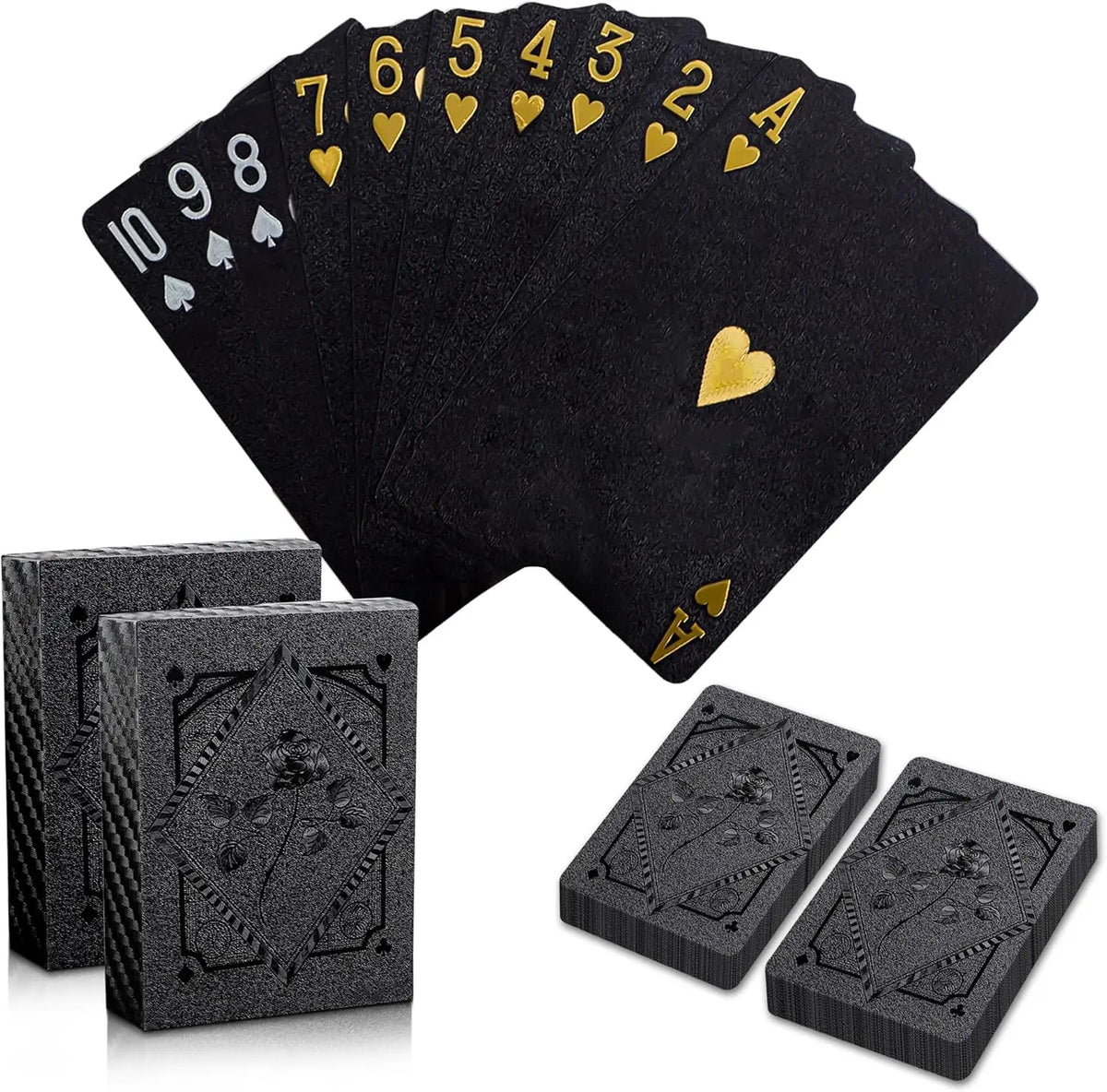 Luxury Rose Pattern Foil Poker Cards – Waterproof Black Deck