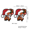 A pair of brown silicone beads shaped like reindeer heads with red and white festive Christmas patterns.