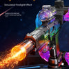 A close-up of an ice explosive energy ring product demonstrating a light flashing simulated firelight effect.