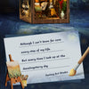 A flat puzzle cover for a wooden book nook featuring miniature figurines and detailed scenery.