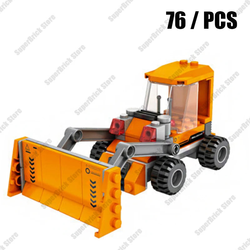 A yellow police helicopter and SWAT carrier vehicle building blocks set.
