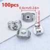 A set of 100 stainless steel earring stud bases with backs, measuring 0.6cm/0.24in.