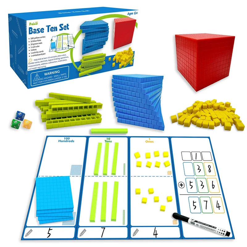 Colorful Base Ten Blocks Set for Math Learning