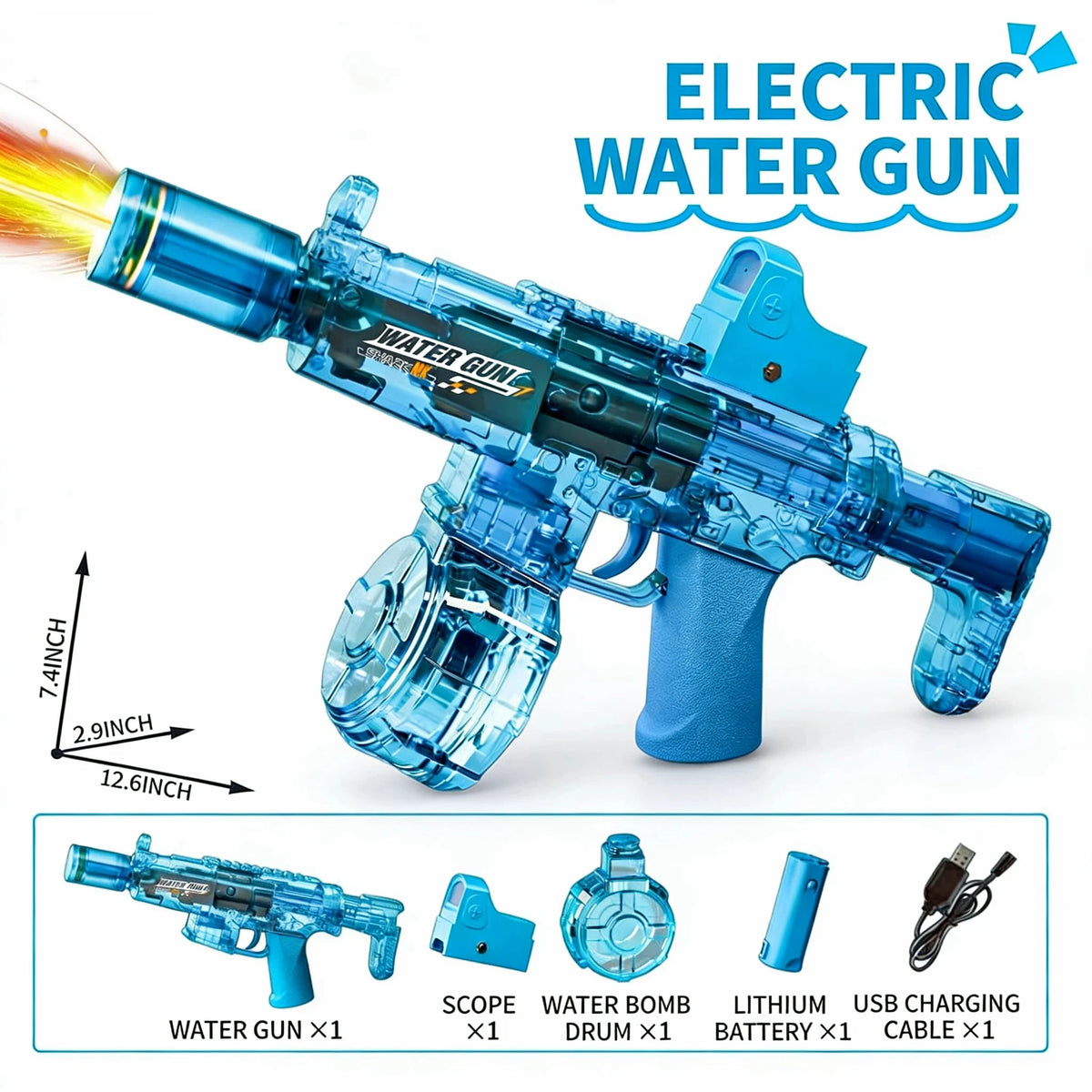 Electric Water Gun with Recoil Effect & Sensor Lights