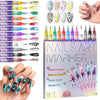 A set of 12 nail art markers in various colors and tips is displayed next to a box labeled Nails Art Marker.