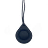 A dark blue silicone chew necklace with a black cord, designed for teething and sensory calming.