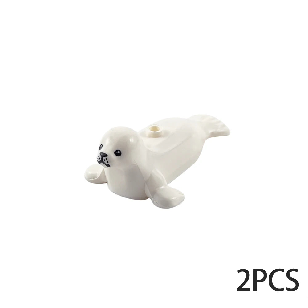 Two white ocean animal building blocks marine creatures