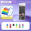 A set of six dual-headed two-color flash pens with metallic glitter finish and a corresponding color palette.