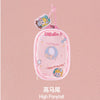 Pink fabric bag with a cute monster pendant keychain featuring a pony character