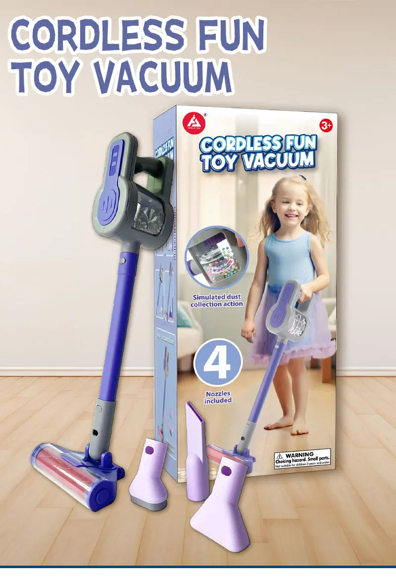 Battery-Powered Pretend Play Vacuum for Toddlers with Realistic Sounds and Spinning Brush
