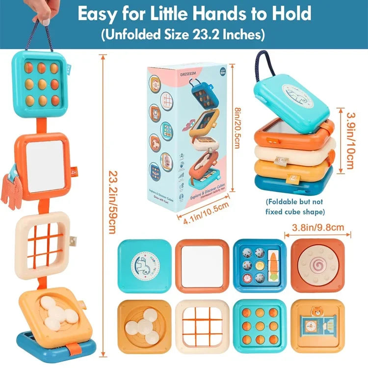 Sensory Folding Activity Cube for Toddlers – Montessori Busy Board Toy